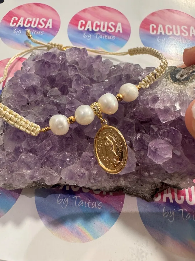 Macramé Bracelet with Charm & Pearls — CACUSA by Taitus