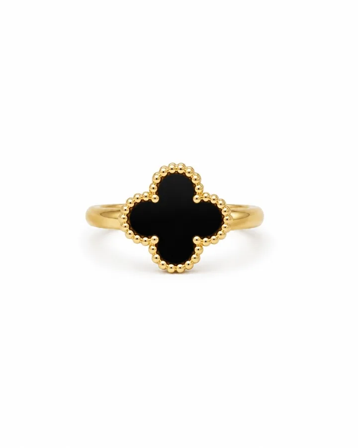 Anillos ajustable con trébol negro — CACUSA by Taitus